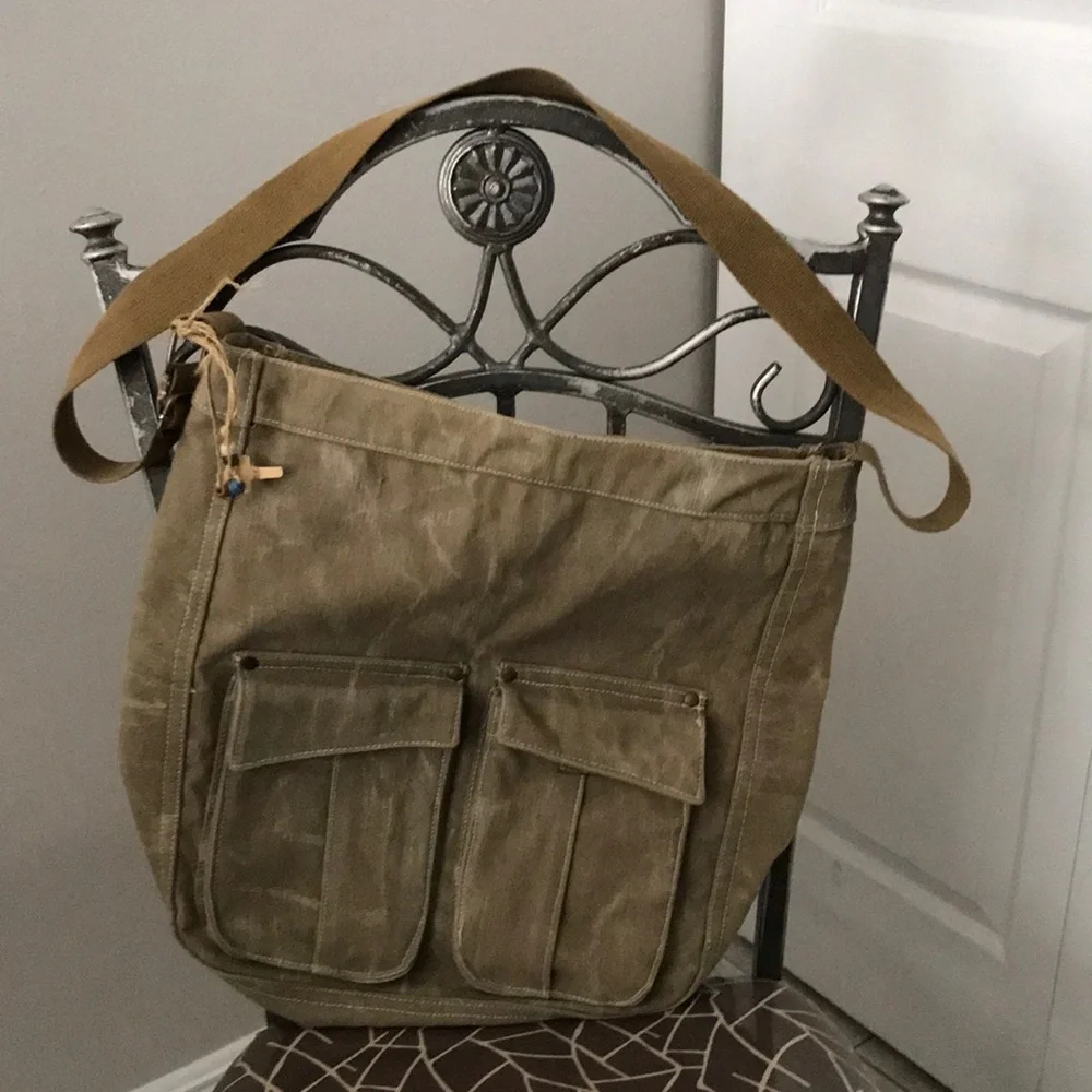 UNISEX Large utility wash canvas messenger bag